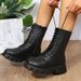 Shoes New Round Head Lace Up Thick Bottom Mid Tube Boots European And American Fashion Motorcycle Boots_vogvips.com