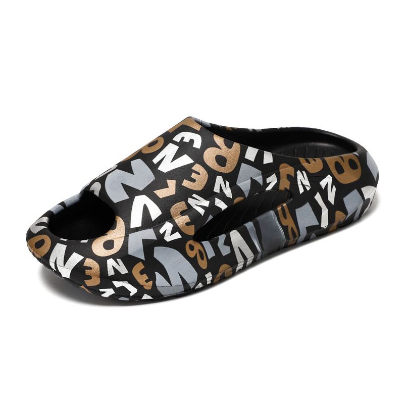 Summer Thick Soled One Line Slipper Home Outdoor Wear, Men's And Women's Cool Slippers, Printed Trendy Sandals, Beach_vogvips.com
