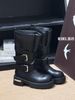 Paris Old Leather Venom Martin Boots 2025 Autumn New Belt Buckle Thick Heel Locomotive Boots Slim Mid Boots_vogvips.com