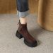 Brown Round Toe Genuine Leather Thick Sole Ankle 2024 Autumn Winter New Suede Height Increasing Versatile Chunky Heel_vogvips.com