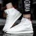 Men's Mid-High Top Thick-Soled White Sneakers Versatile Casual Trendy Board Shoes_vogvips.com