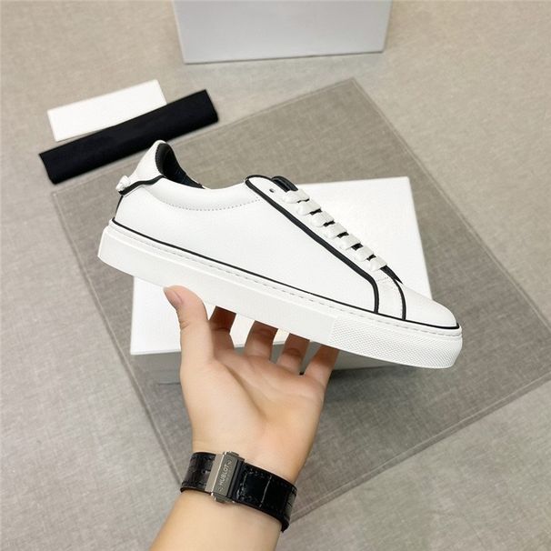 Striped White Ji Low-top Sneakers Genuine Leather Lace-up Trendy G Family Versatile Skate Simple Men's Shoes_vogvips.com