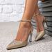 Women's Gold High Heels Fashion Shiny Lace-Up Buckle Shoes Pointed Special-Shaped Heels Four Seasons High Heels Muller Women's Shoes_vogvips.com