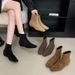 Fashion 2025 Winter New Square Toe Chunky Heel Suede Korean Style Ankle Slim Short Boots For Women Versatile_vogvips.com