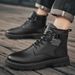 Autumn Men's High-Top Martin Boots, Men's Trendy Versatile Thick-Soled Work Shoes, Casual Leather Boots, Black Short Boo_vogvips.com