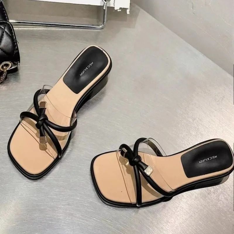 Chunky Flip Flops Womens Summer Square Head With Thin Slippers Breathable Anti Slip Wear Resistant Sandals 250411_vogvips.com