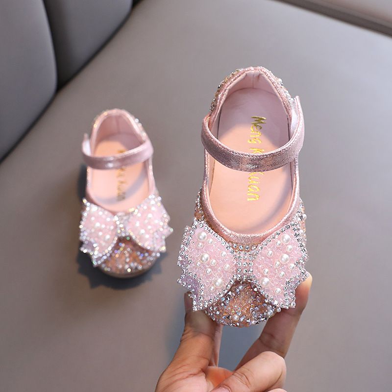Girls Princess Square Mouth Rhinestone Bow Single Shoe Shoes Show Dance Shoes_vogvips.com