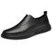Men's New Large Size Genuine Leather Sneakers Trendy Casual Pure White Loafers Slip-On Shoes_vogvips.com