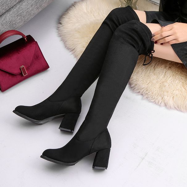 Over-the-Knee For Women Winter Fleece-Lined Breathable High Chunky Heel Stretch Slim Boots To Wear With Skirts_vogvips.com