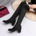 Over-the-Knee For Women Winter Fleece-Lined Breathable High Chunky Heel Stretch Slim Boots To Wear With Skirts_vogvips.com