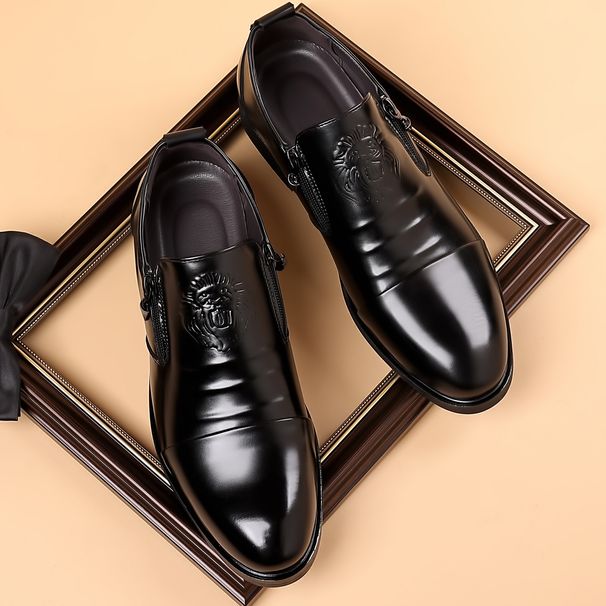 TerraStride Autumn Winter New Men's Business High Low Top Lion Head Zipper Pointed Toe Leather Shoes Three-Joint Casual_vogvips.com
