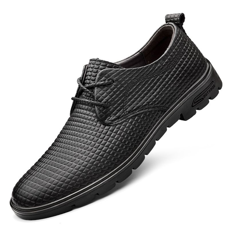 Men's Leather Shoes Lace-up Casual Leather Shoes Dress Men's Shoes Round Head Casual Men's Shoes_vogvips.com