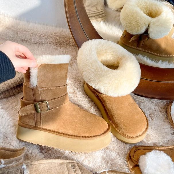 Order Wholesale Goddess Buckle Two-Way Genuine Leather Fur Integrated Snow Low-Cut Cowhide Wool Women Winter Cotton_vogvips.com