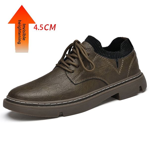 Retro Style Men's Lace-up Martin Shoes Increase The Height Of Casual Fly-woven Light Mouth Round Head Leather Shoes Men_vogvips.com
