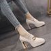 Square Toe High Heels Pumps For Women Elegant Ankle Strap Wedding Shoes Woman Metal Solid Color Thick Heeled Shoes_vogvips.com