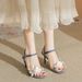 Women's Shoes toe sandals for women with appliques, one word buckle, stiletto denim high heels, French style, versatile and high end_vogvips.com