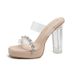 MTX Transparent Heels For Women, Summer New Waterproof Platform One-Strap Super High Slippers, Crystal Chunky Heel Women's_vogvips.com