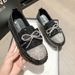 Women's Slip-On Loafers With Rhinestone Bow Detail - Comfortable Low Heel Casual Shoes Round Toe Flat Shoes In Black Gold Pink_vogvips.com