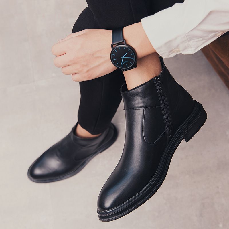 European Warm Series Men's Korean Trendy Leather British Style Pointed Toe Ankle Height Increasing Martin Boots High Top Mens Sneakers_vogvips.com