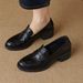 Soft Leather Loafers Women's Thick Medium Heel One-pedal Small Leather Shoes Round Head Soft Sole Single Shoes_vogvips.com