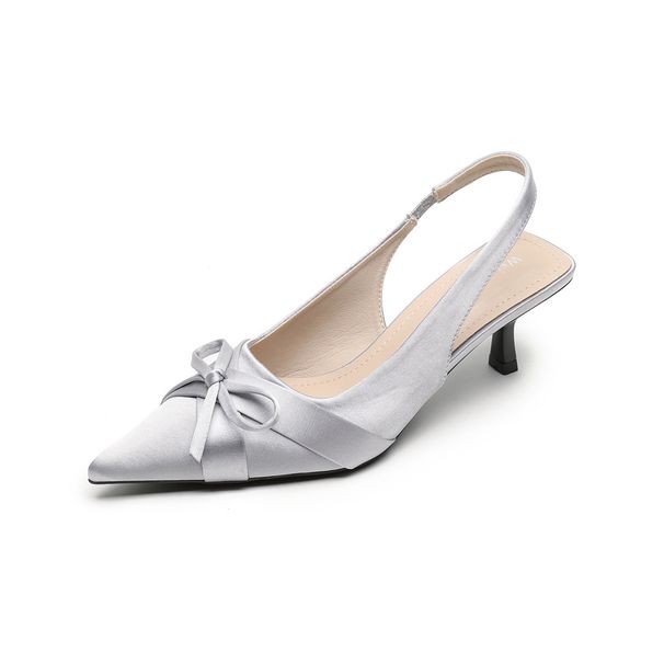 Showing Leg Length Cm High Heel Sandals Thin Heel Bow Pointed Back Empty Single Shoes Women's Summer_vogvips.com