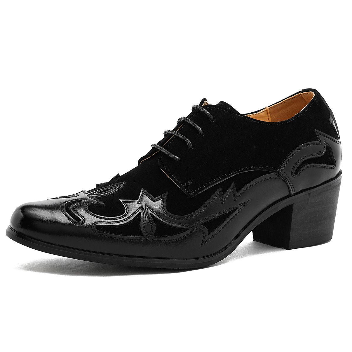 New Middle East Ball High-Heeled Leather Shoes, Men's Fashion Embroidered Lace-Up Cuban Shoes_vogvips.com