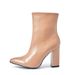 Women's Pointed Toe High Heel Ankle Boots With Side Zipper & Stone Texture - Chunky Heel, PU Leather, Black & Nude (Sizes 35-42)_vogvips.com