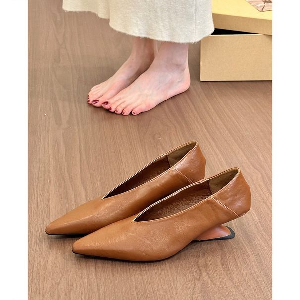 French-style Pointed-toe Retro Wedge-heeled Women's Shoes, Spring And Autumn Elegant Slip-on High-heeled Granny Shoes_vogvips.com