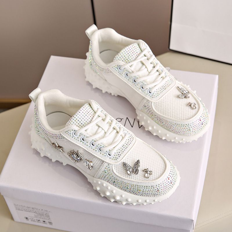 Dad Shoes Women 2026 European Shoes New Summer Breathable Single Shoes Platform Casual Sports Rhinestone Mesh Shoes Large Size_vogvips.com