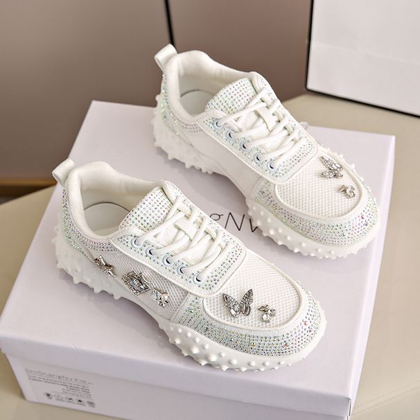 Dad Shoes Women 2026 European Shoes New Summer Breathable Single Shoes Platform Casual Sports Rhinestone Mesh Shoes Large Size_vogvips.com
