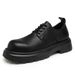 Men's Derby Shoes, High-End Feel, Spring Thick-Soled, Height-Increasing Leather Shoes, Young Trendy Brand, Commuter Blac_vogvips.com