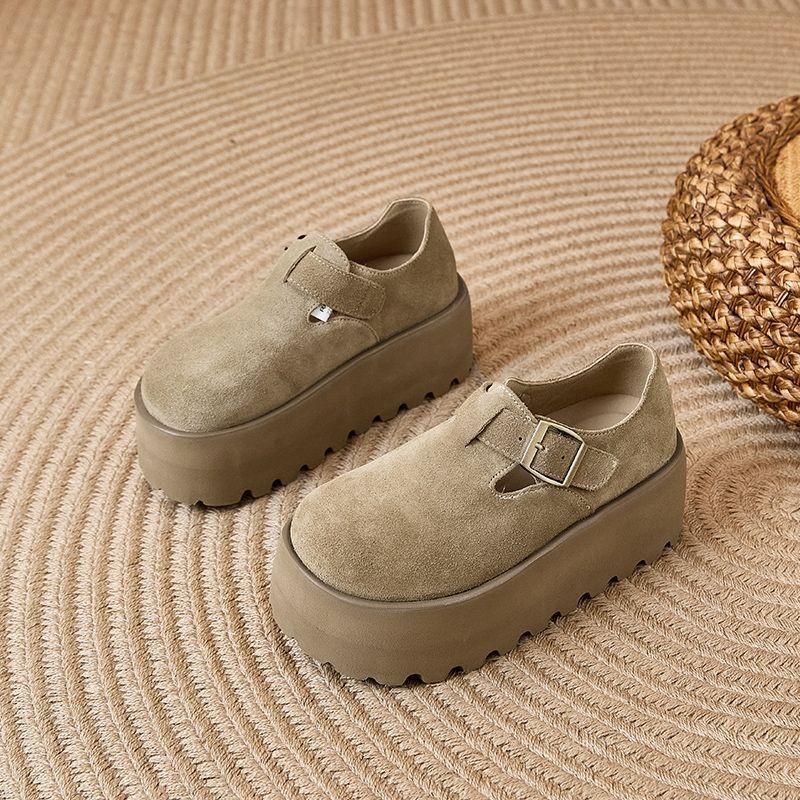 Thick Soled Sponge Cake For Women 2025 Spring And Autumn New Versatile Casual Shoes, Height Increasing Belt Buckle,_vogvips.com