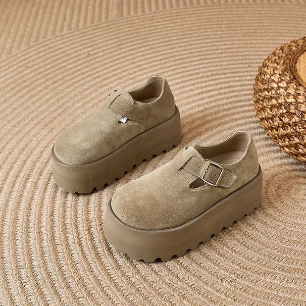 Thick Soled Sponge Cake For Women 2025 Spring And Autumn New Versatile Casual Shoes, Height Increasing Belt Buckle,_vogvips.com