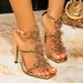 Women's Rhinestone Flower Stiletto Sandals - Glamorous Open-Toe Strappy Heels Sparkling Rhinestone Strappy Stiletto Heels Sexy Open Toe Sandals._vogvips.com