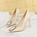 3391-K63 Style Patent Leather With Thin Heel, Pointed Toe, Shallow Mouth, Rhinestone Metal Decoration, Super High Heels,_vogvips.com
