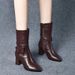 Chunky Heel Martin For Women 2022 Autumn Winter New Bow Side Zipper Leather Mid-Calf Fashion Boots_vogvips.com