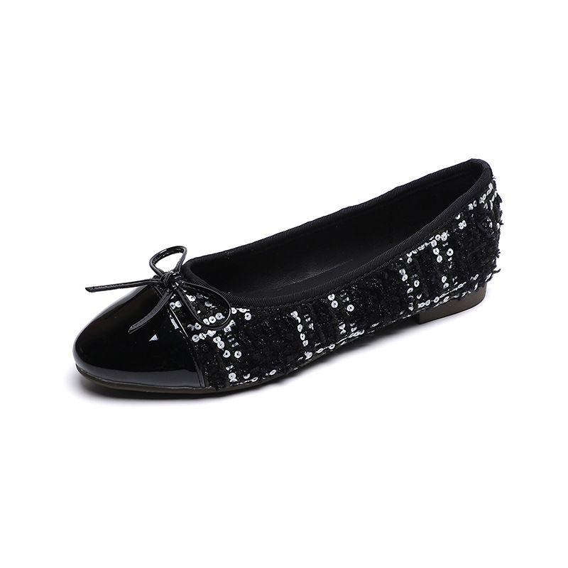 Round Head Small Fragrant Single Shoes Women's Flat Bottom Shallow Mouth French Versatile Bow Doudou Shoes_vogvips.com