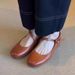 Lancui~ Brown Simple Flat Mary Jane Shoes For Women French Style One Strap Shallow Mouth Versatile Ballet Flats_vogvips.com