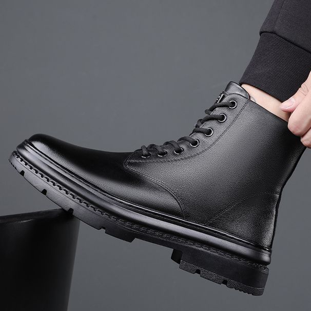 Genuine Leather Martin Boots Men's High-top Heightening Korean Version Leather Boots Trendy Men's Tooling Locomotive Boots_vogvips.com