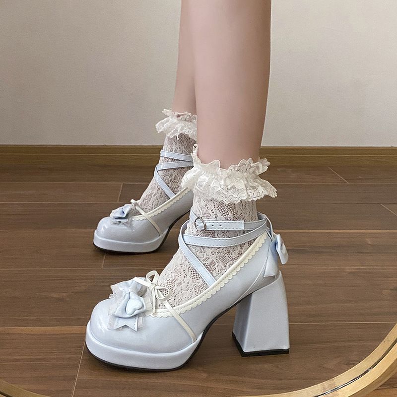 Spring And Autumn Platform Korean Soft Girl Sweet Lolita Jk Single Shoes Bow High Heel Mary Jane Shoes Women_vogvips.com