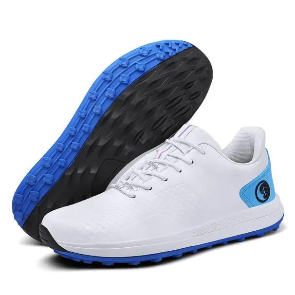 Men Solid White Waterproof Golf Shoes Spikeless Anti Slip Breathable Cushioned Sole Outdoor Sport Sneakers_vogvips.com