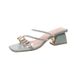 Women's Summer Outdoor Slippers 2025 New Trendy Rhinestone Shoes Fashion Chunky High Heels Mid Heel One-Strap Sandals_vogvips.com