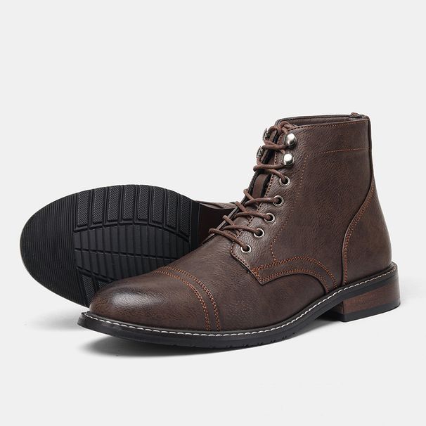 Men's Big & Tall Retro Leather Work Boots - Waterproof Slip-Resistant Comfortable Ankle Boots For Casual & Outdoor Wear_vogvips.com