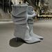 AW Style Women's Denim Heel Stiletto High Tube Over-the-Knee Wrinkled Slouch Long Boots Autumn Winter_vogvips.com