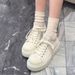 Black And Claic Cro-Pattern Thick-Oled White For Women, New Top Quality Ummer Caual Hoe, College Tyle Large-Toe Derby_vogvips.com