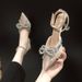 Summer Fashion Bowknot New Rhinestone Pointed Toe Stiletto For Women, 42, European And American Style, Closed-toe_vogvips.com