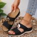 New Plus Size Women's Casual One Foot Pedal Stitching Metal Buckle Cool With Sloping Heel And Thick Sole Hollow Slippers_vogvips.com