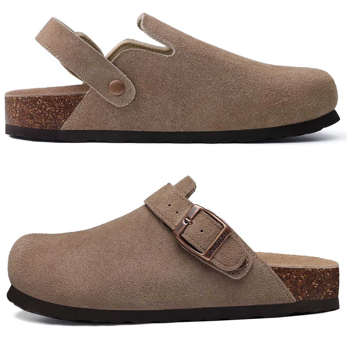 Crestar Women's Suede Clogs Lady Fashion Buckle Leather Mules Comfort Cork Footbed Potato Shoes With Arch Support Beach_vogvips.com