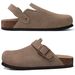 Crestar Women's Suede Clogs With Adjustable Strap Fashion Cork Footbed Genuine Leather Mules Outdoof New Slip On Potato Shoes_vogvips.com