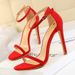 126-9 European And American Style Fashion Sexy Women's Sandals Thin Super Heel Suede Open Toe Strap Summer High Heels_vogvips.com